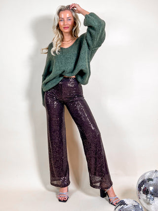 Glitter Sequin loose Trousers / Chocolate Brown