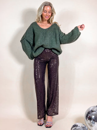 Glitter Sequin loose Trousers / Chocolate Brown