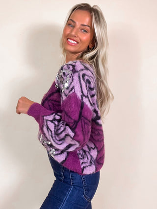 Patterned oversized sweater / Purple