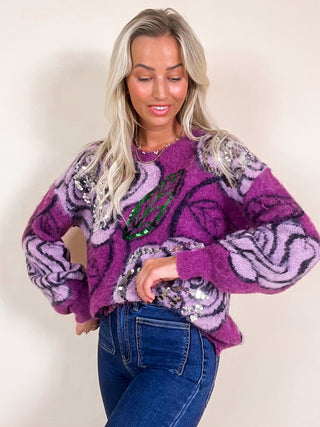 Patterned oversized sweater / Purple