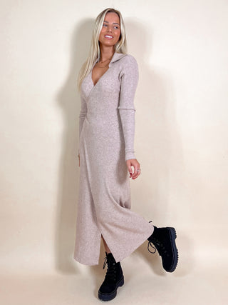 Knitted Wrap Maxi Dress / Taupe