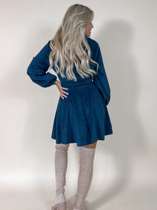 Rib Velours Mini Dress / Petrol Blue