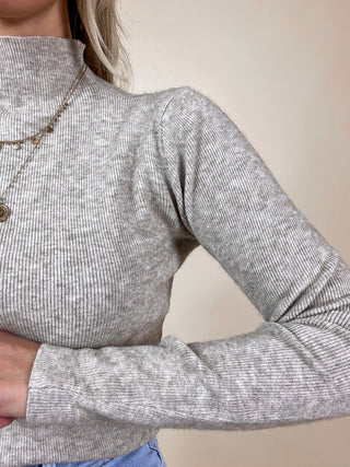 Fine High Collar Knit Top / Taupe