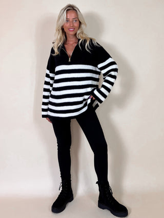 Knitted Striped Sweater / Black - White