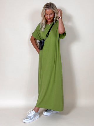 Casual Maxi Dress / Olive Green