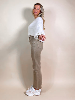 Mid-waist Straight Jeans / Taupe