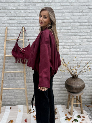 Suede Bomber Jacket / Burgundy