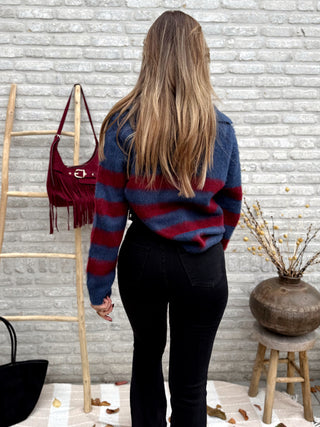 Stripe Polo Knit / Blue-Burgundy