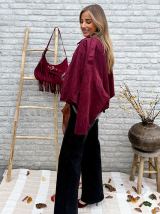 Suede Bomber Jacket / Burgundy