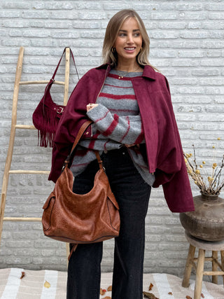 Suede Bomber Jacket / Burgundy