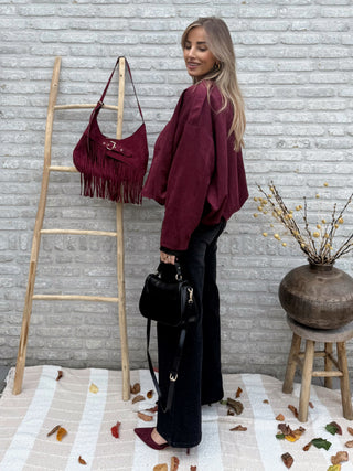 Suede Bomber Jacket / Burgundy