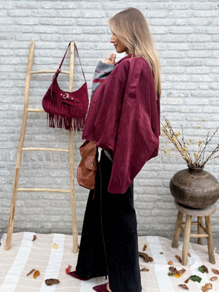 Suede Bomber Jacket / Burgundy