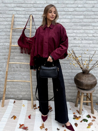 Suede Bomber Jacket / Burgundy