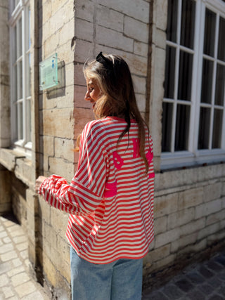 Mommy Striped Sweater / Fuchsia-Beige