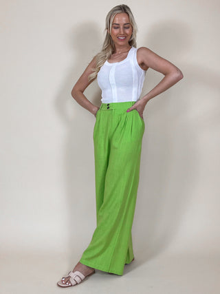 Wide Linen Trousers / Bright Green