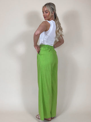 Wide Linen Trousers / Bright Green